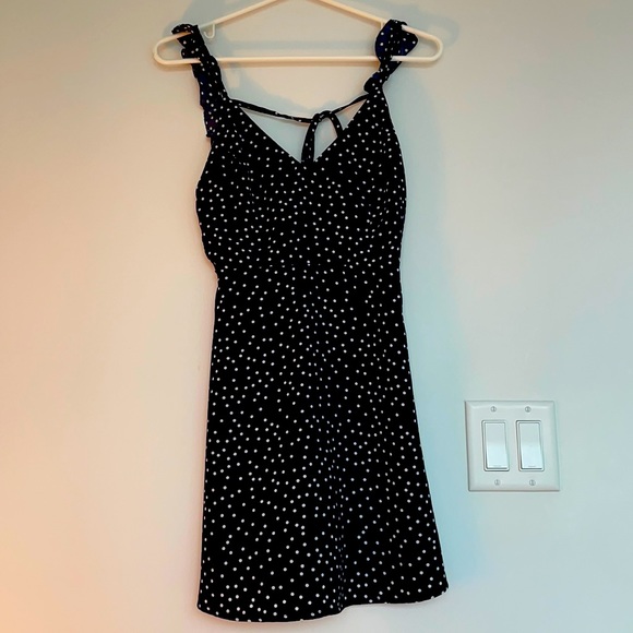 navy blue and white spotted white fox boutique mini dress, open back, worn once - Picture 1 of 2